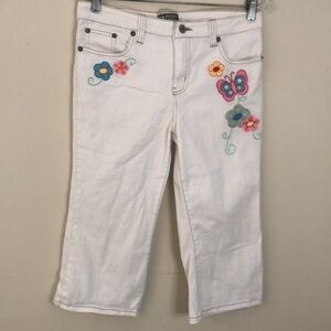 Route 66 Original Clothing Co. crop white denim jeans sweet floral embroidery